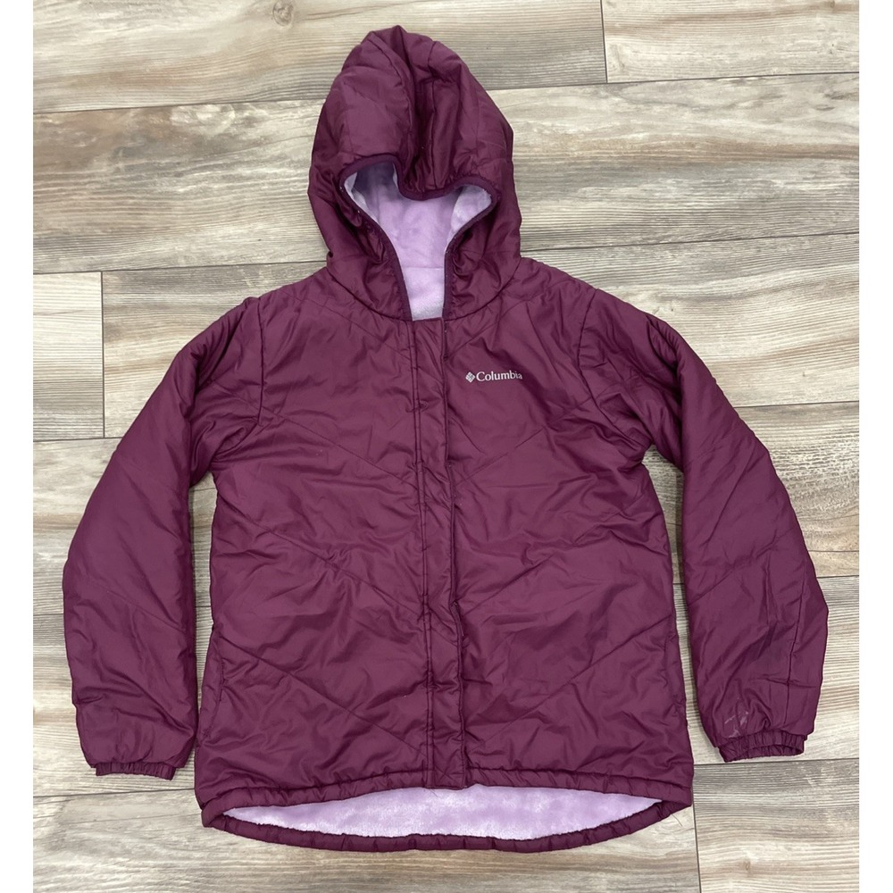Columbia Youth Girls Ice Chips Reversible Hooded Winter Jacket L 14/16 Purple